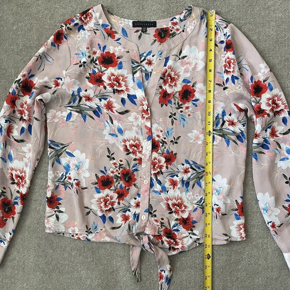 Sanctuary Shirt Womens Medium Light Pink Floral Lightweight Tie Waist Blouse - Picture 7 of 8